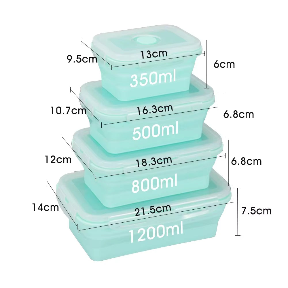 4PS Collapsible Food Storage Containers with Lids & Vent,, Kitchen Stacking Silicone Collapsible Meal Prep Container Set For