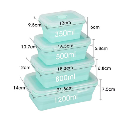 4PS Collapsible Food Storage Containers with Lids & Vent,, Kitchen Stacking Silicone Collapsible Meal Prep Container Set For