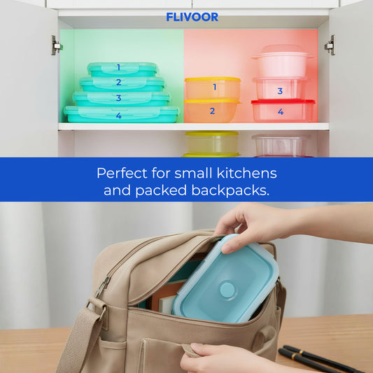 Collapsible Silicone Food Storage Containers – 4-Piece Set with Airtight Lids