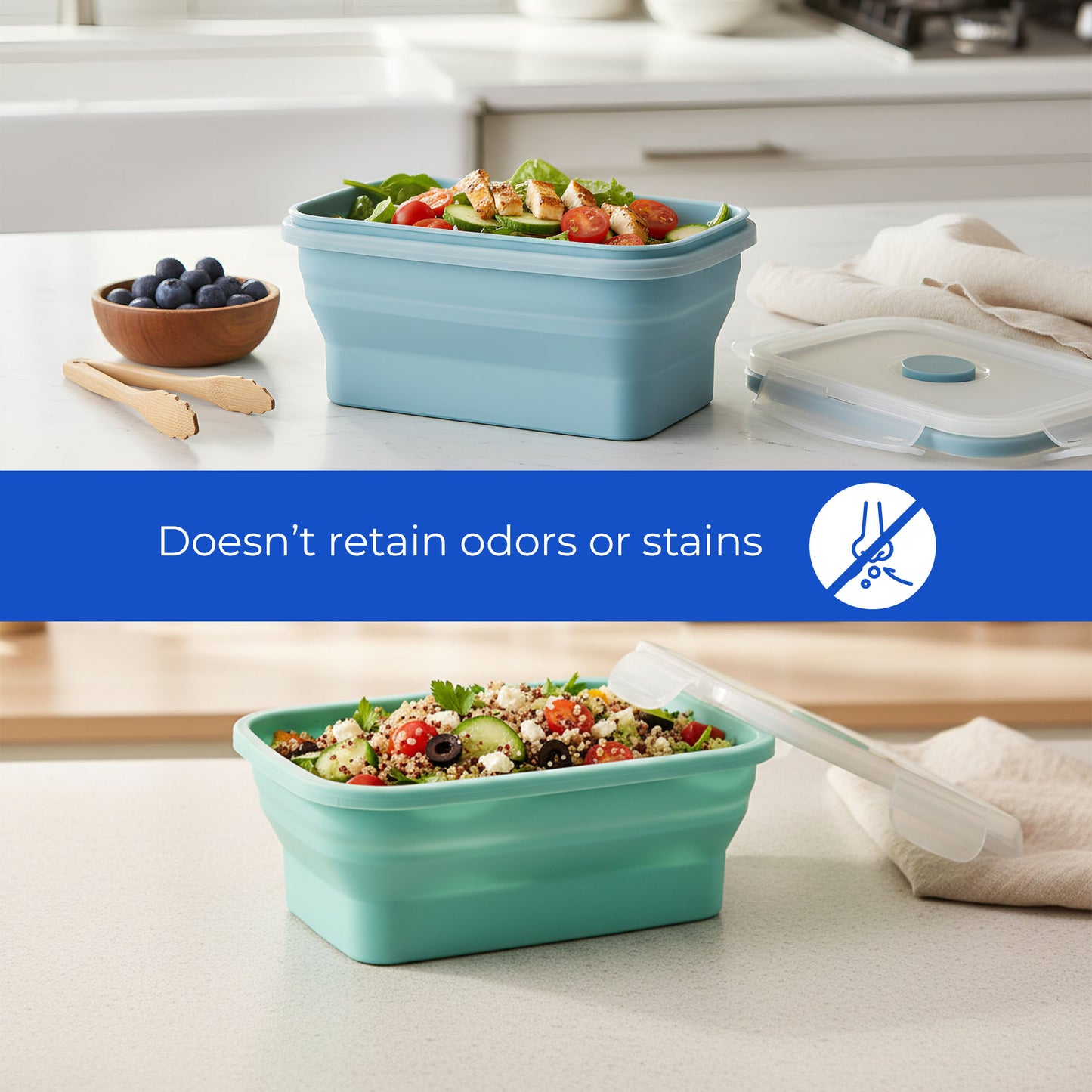 Collapsible Silicone Food Storage Containers – 4-Piece Set with Airtight Lids