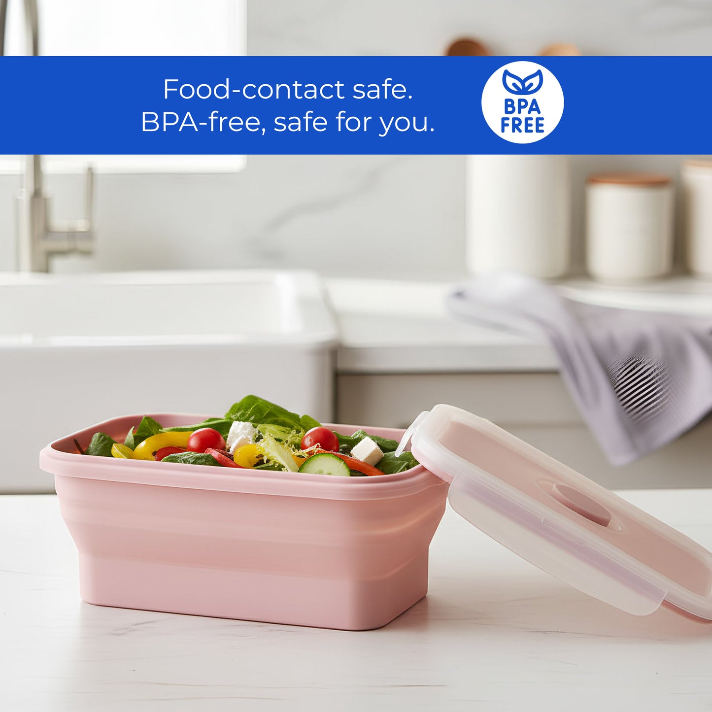 Collapsible Silicone Food Storage Containers – 4-Piece Set with Airtight Lids