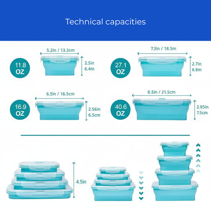 Collapsible Silicone Food Storage Containers – 4-Piece Set with Airtight Lids