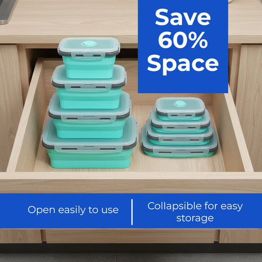 Collapsible Silicone Food Storage Containers – 4-Piece Set with Airtight Lids