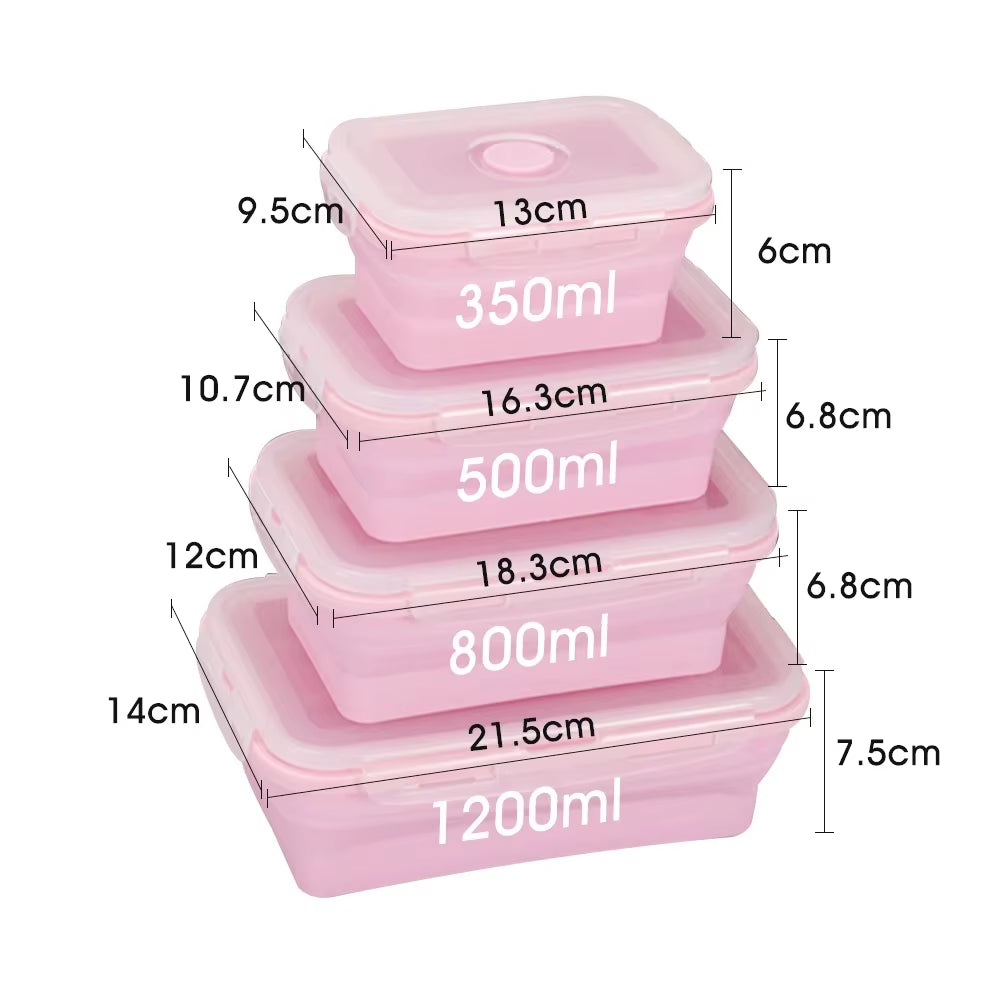 4PS Collapsible Food Storage Containers with Lids & Vent,, Kitchen Stacking Silicone Collapsible Meal Prep Container Set For